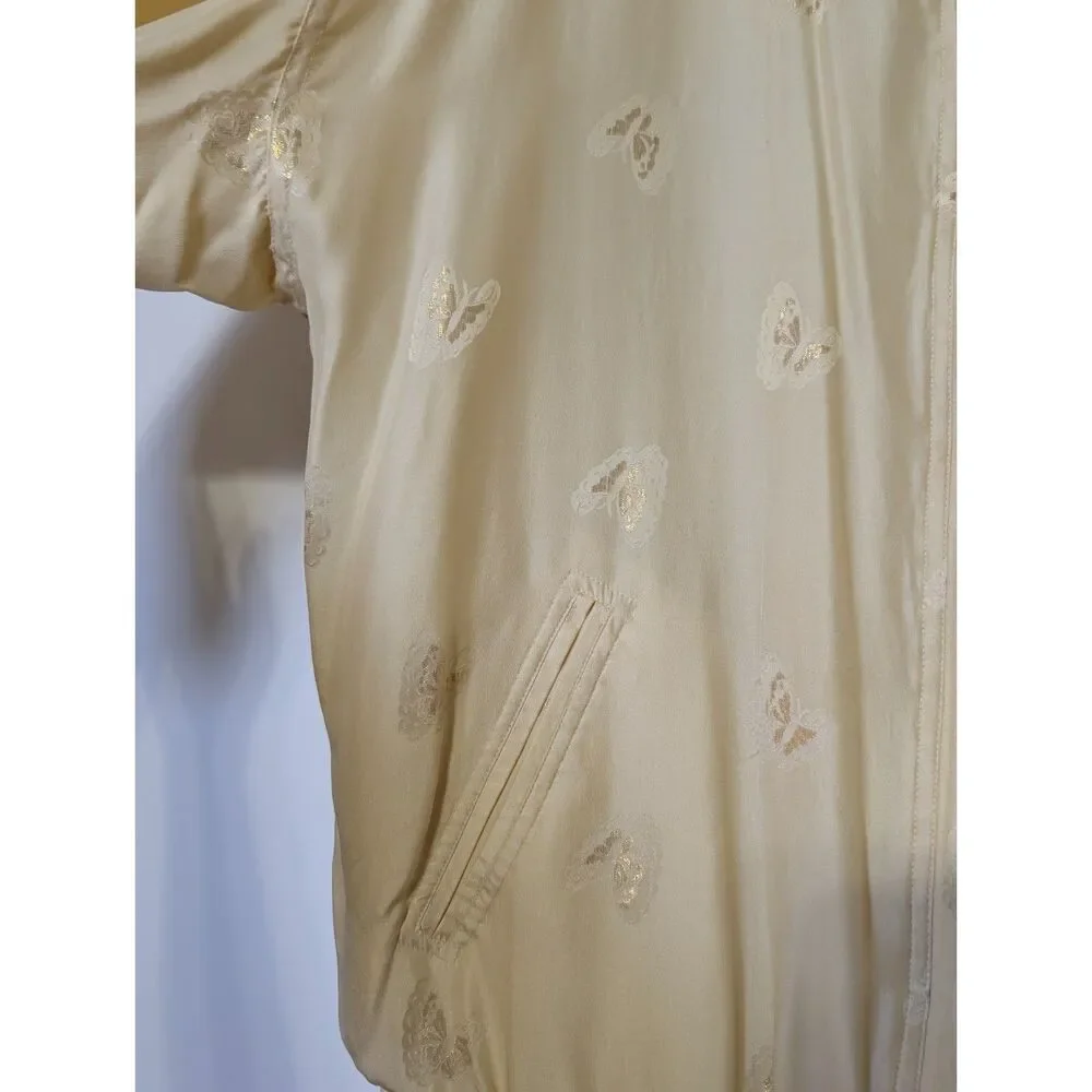Vintage 90s Silk Butterfly Tracksuit Set Champagne Boho Luxe Size L Pale Yellow - Picture 15 of 15